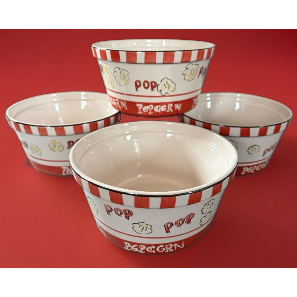 Set of 4 Kitchen Prep 101 Ceramic Popcorn Bowls by Tabletops Unlimited